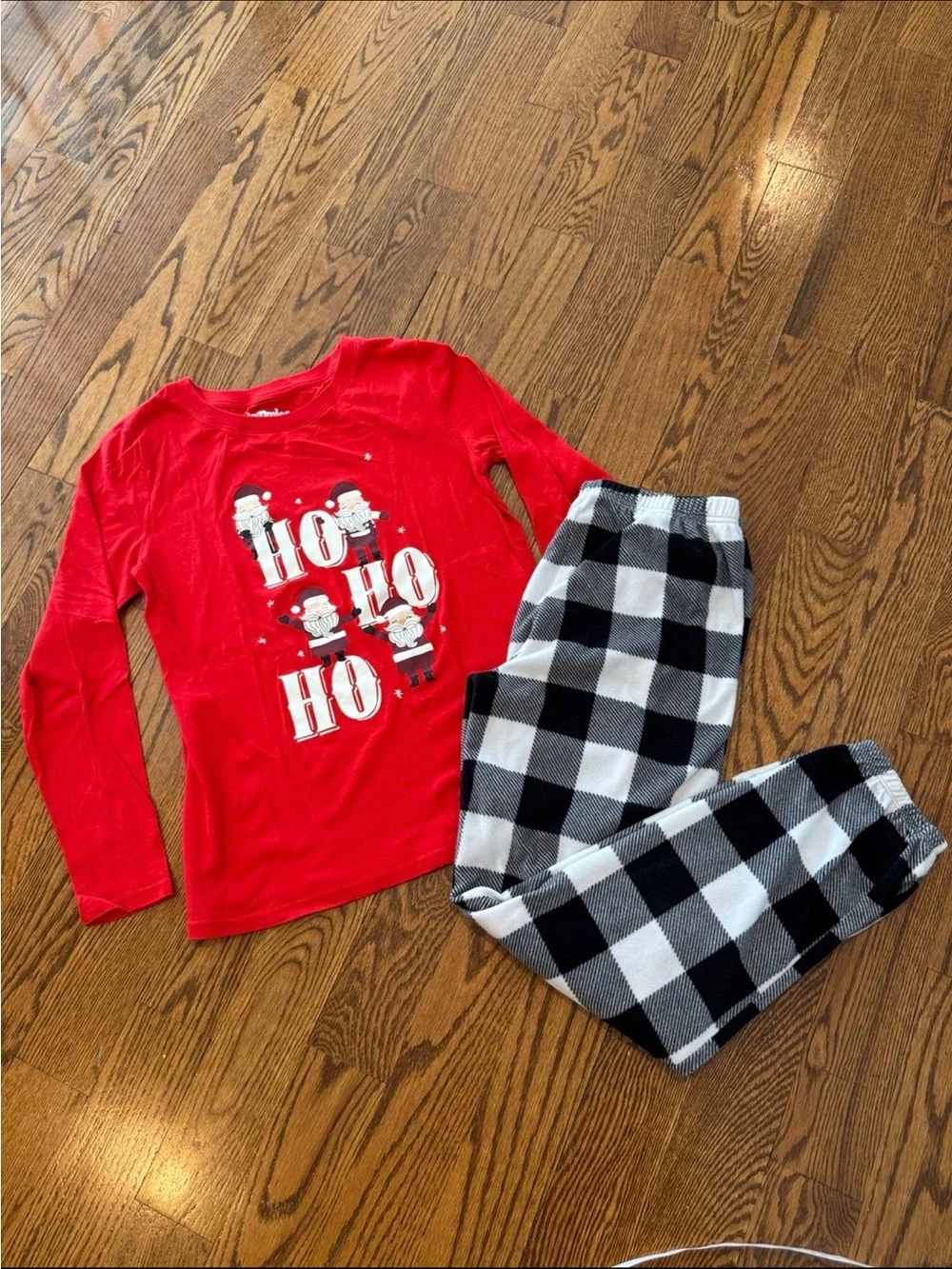 Women’s ho ho ho Christmas pajamas - red long sleeve shirt and flannel pants - S